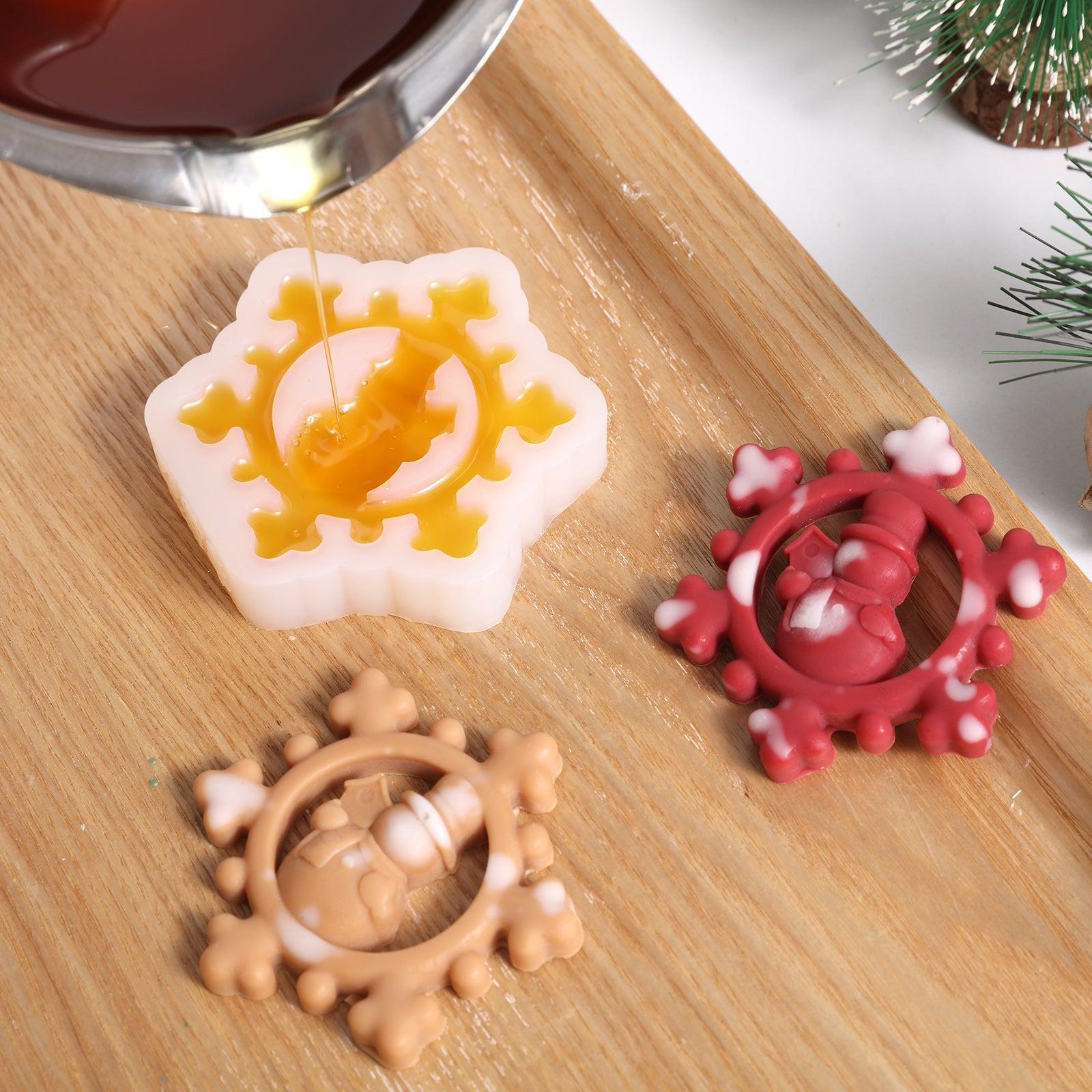 Pour liquid wax into silicone mold to make red crystal snowman candle jar decoration-Boowan Nicole