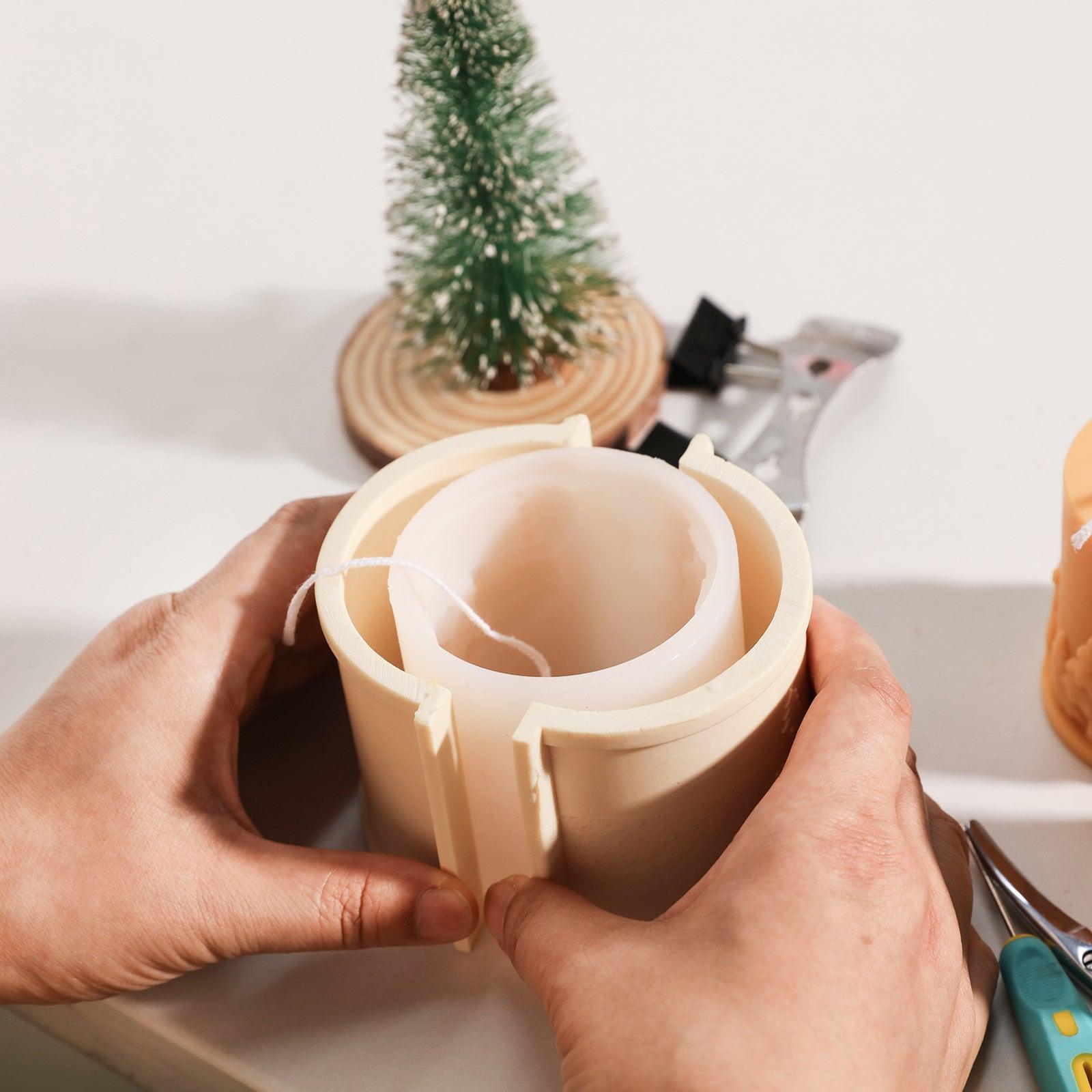 Prepare Silicone Molds to Make Yellow Christmas Snowman Cameo Pillar Candles - Boowan Nicole