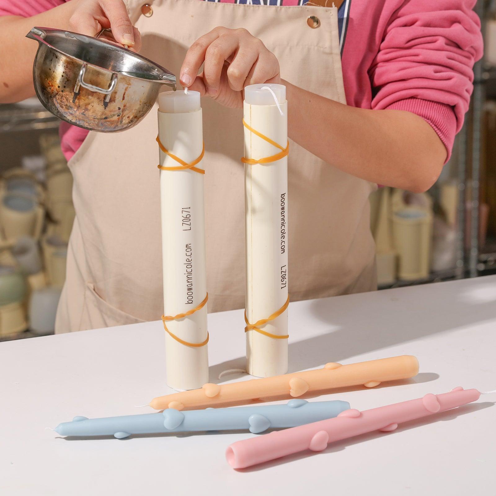 Capturing the candle-making process as wax is poured into the Love Heart Taper Candle Silicone Mold.