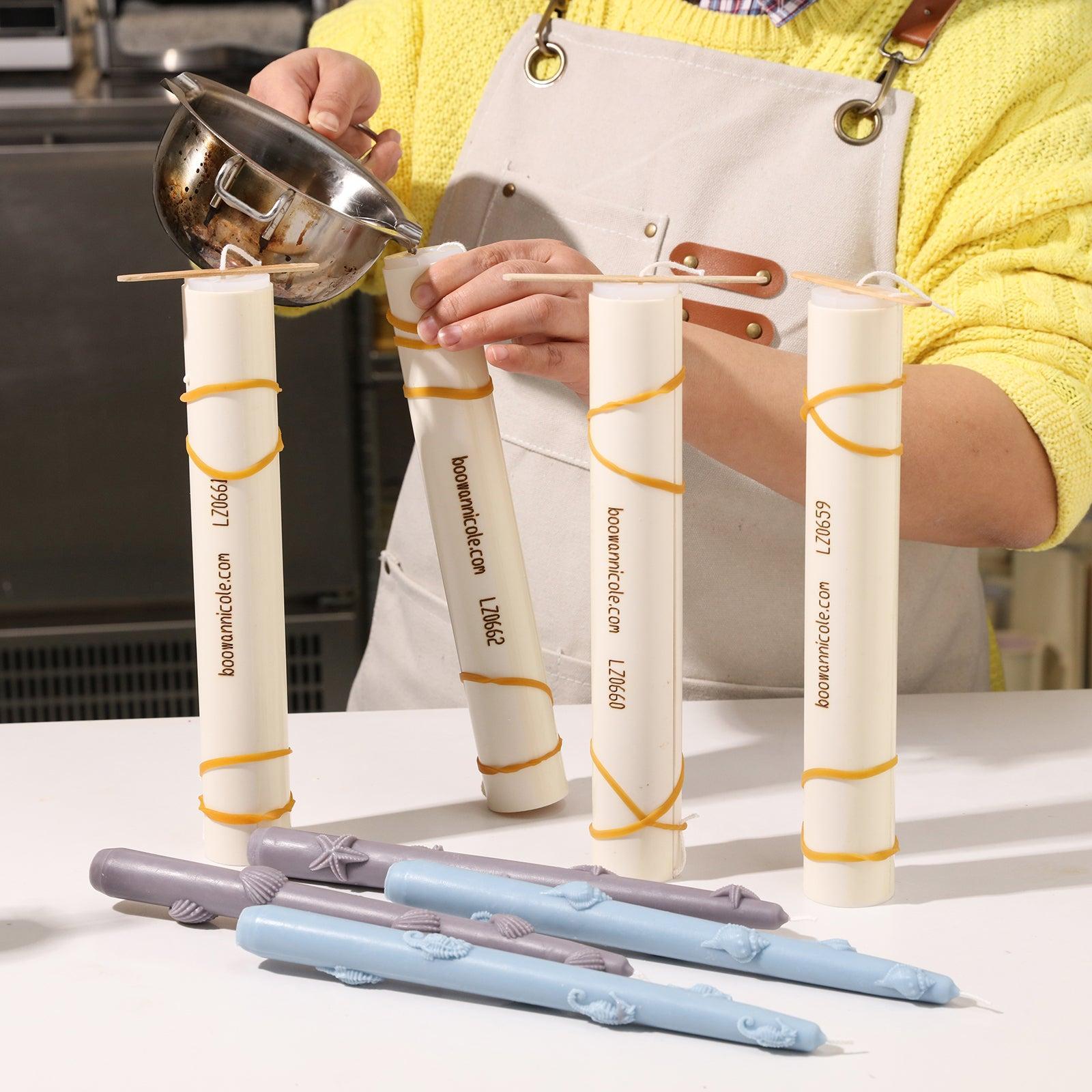 Demonstrating the use of silicone molds to make taper candles from the Ocean series.