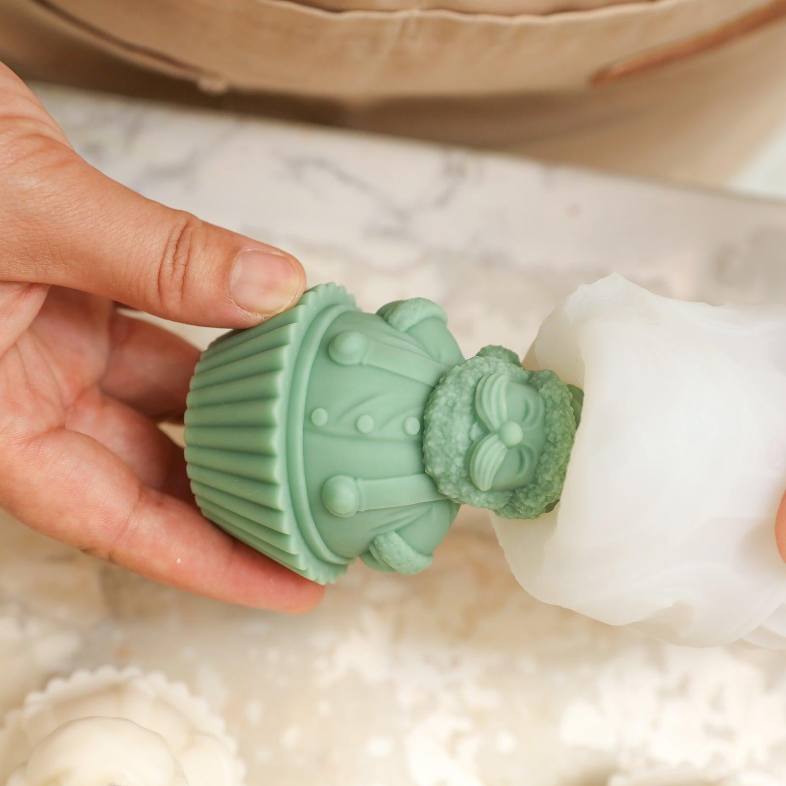 Green Santa Claus Cupcake Candle Mold from White Silicone Mold-Boowan Nicole