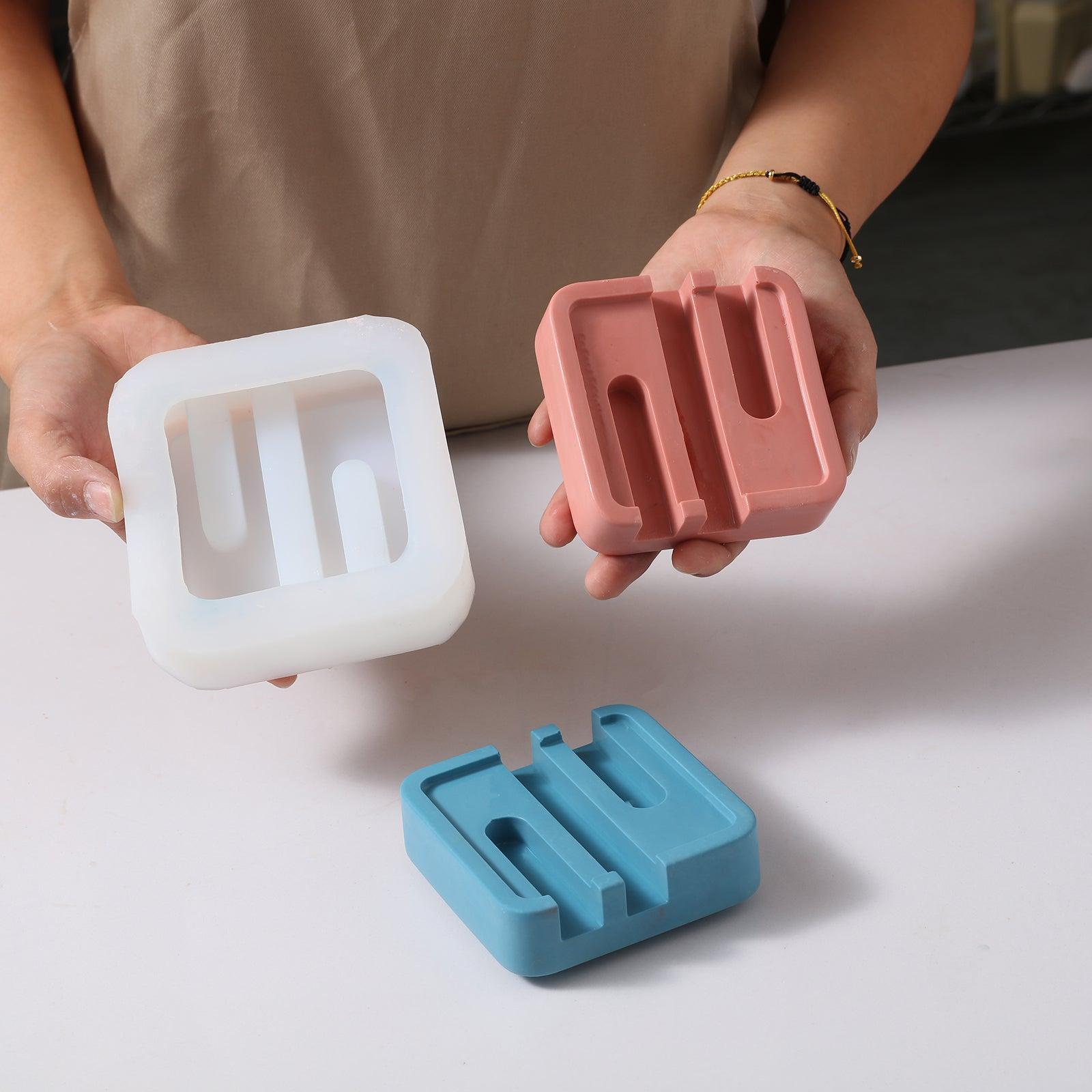 Handheld Display Fuchsia Square Multi-Functional Stationery Support and White Silicone Mold - Boowan Nicole