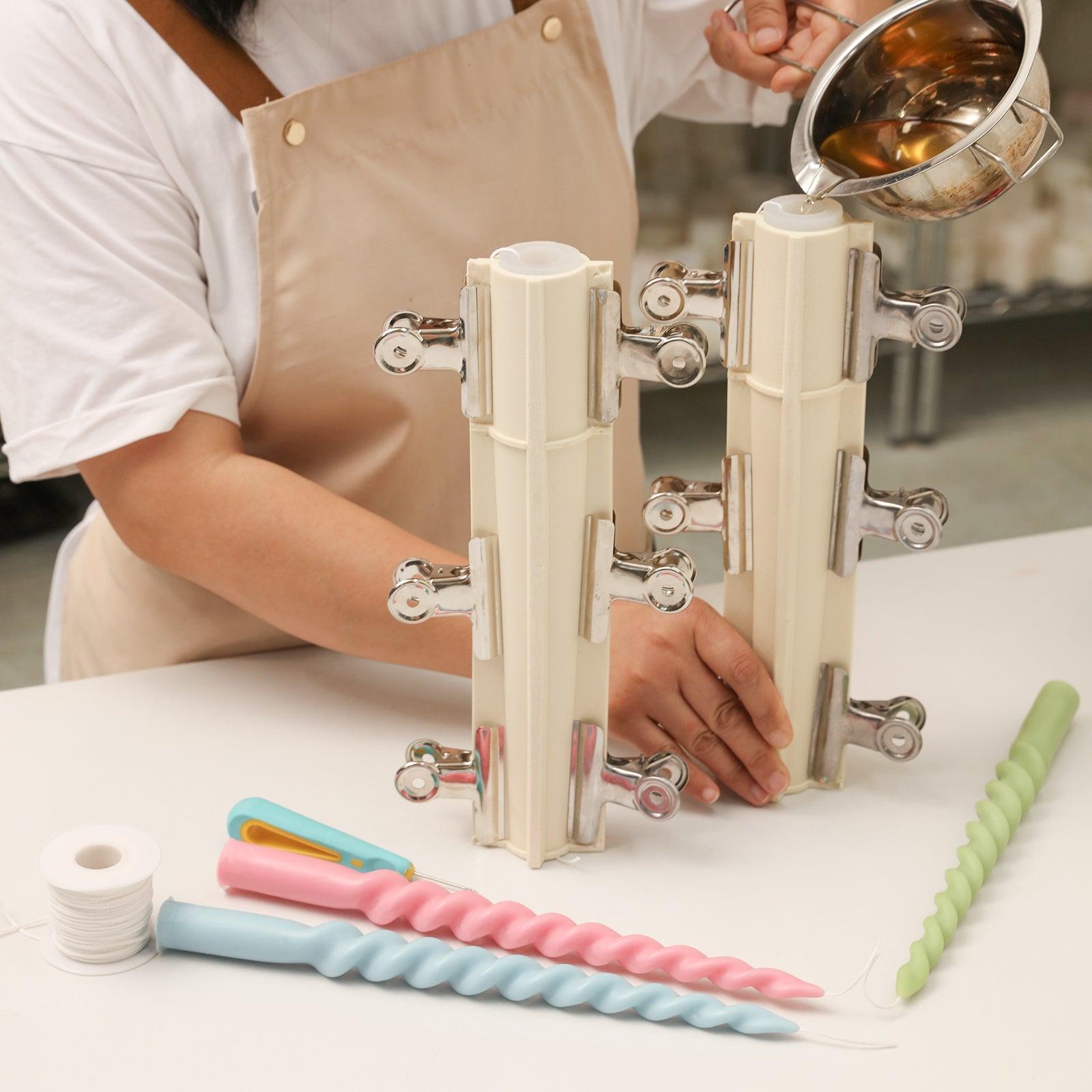 Pour liquid wax into silicone mold to make Unicorn Spiral Taper Candle-Boowan Nicole