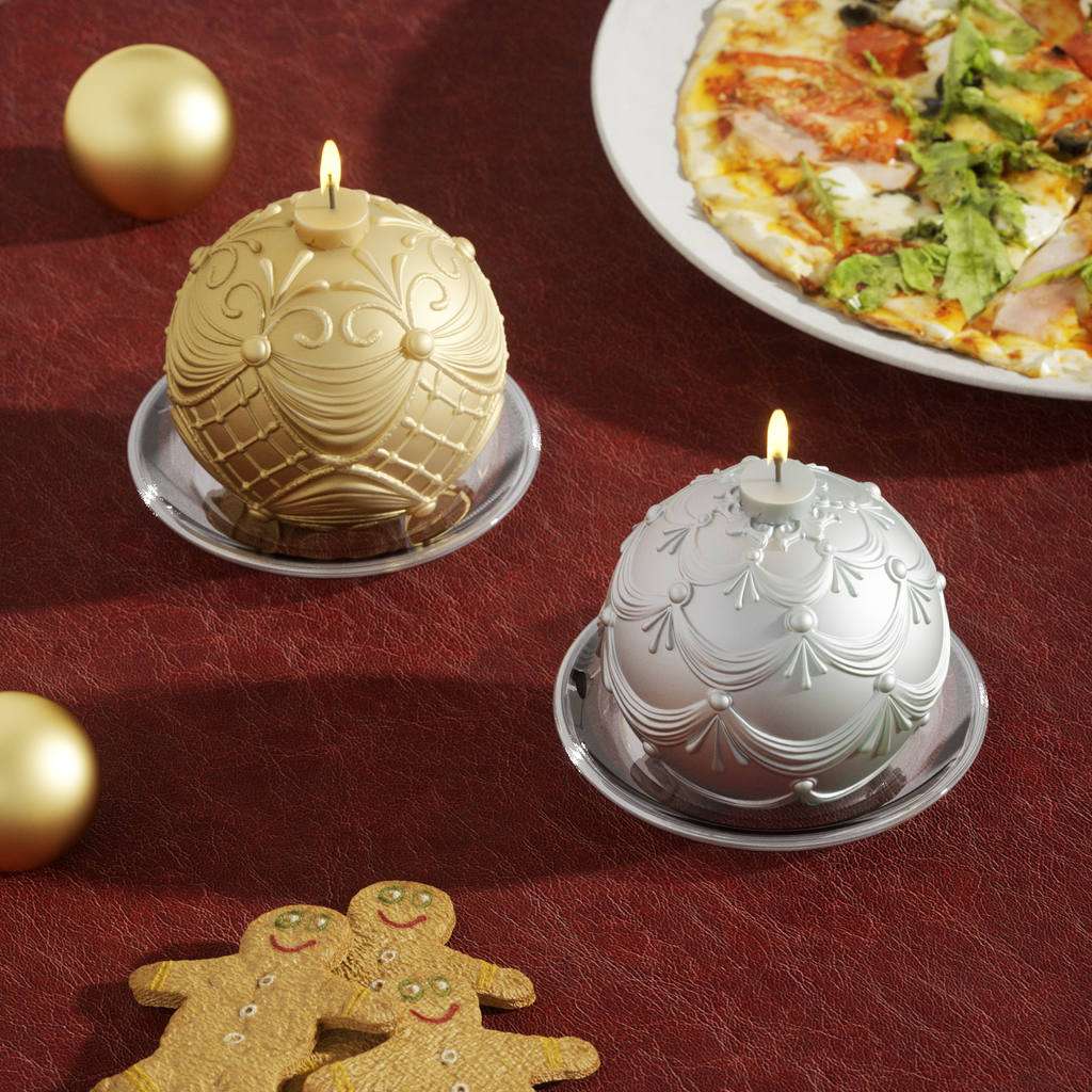 Luxury Christmas ball candles in gold and silver, perfect for festive table settings and holiday home decor