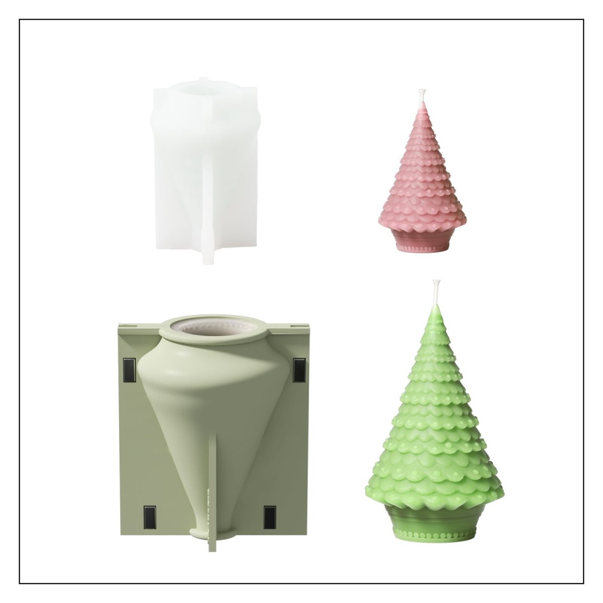 Moule Silicone Noël 3 Pièces - Sapin Pomme De Pin Boîte Cadeau Pour Bougies Parfumées Et Savons