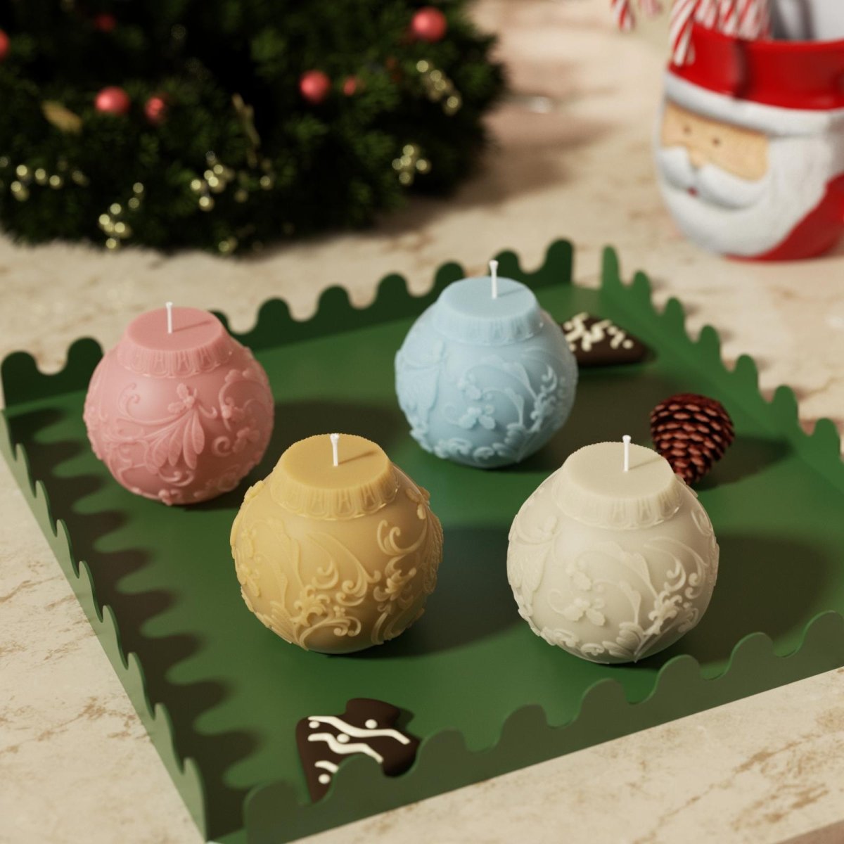 Christmas Mistletoe Bauble Light Candle Silicone Mold3D Candle MoldLZ0773