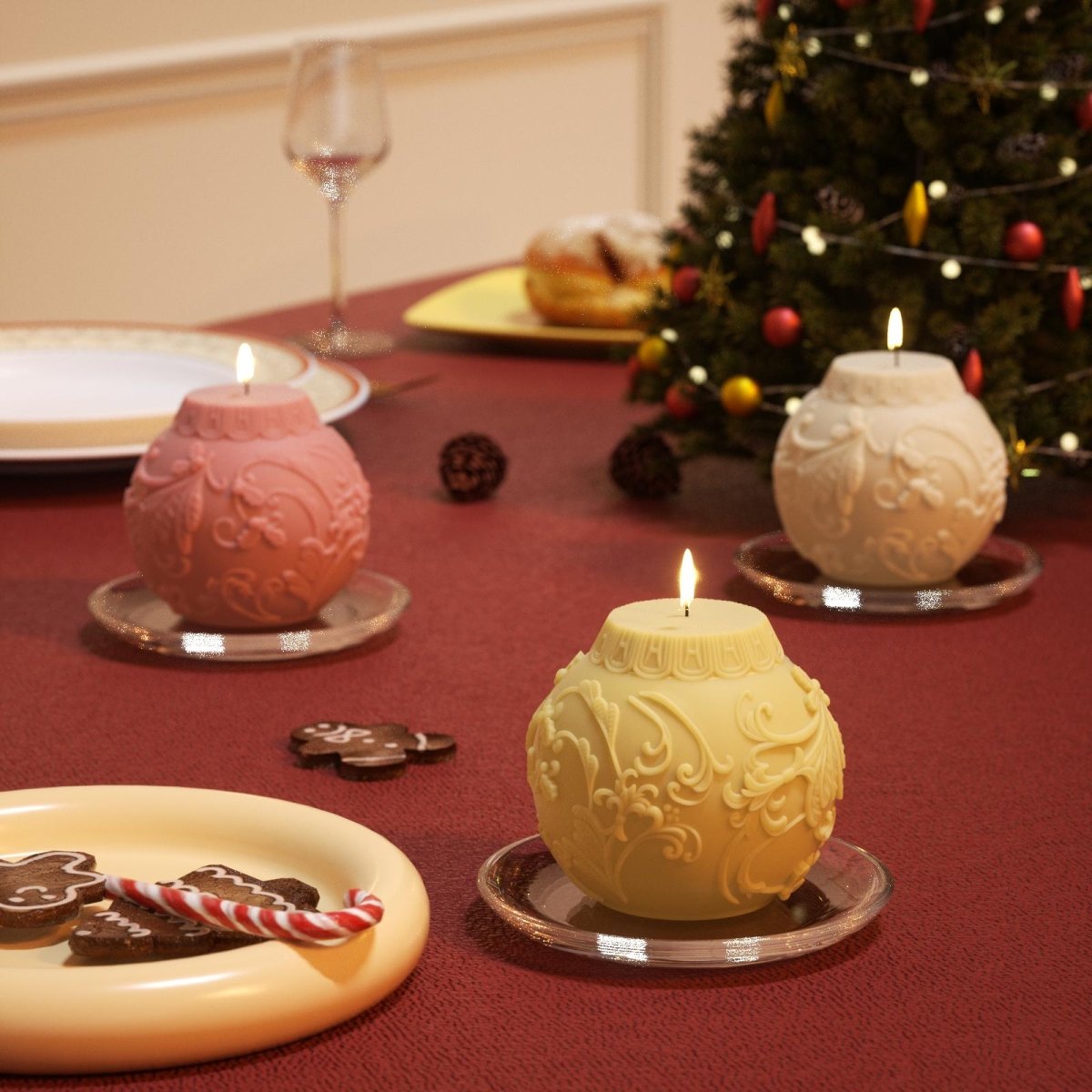 Christmas Mistletoe Bauble Light Candle Silicone Mold3D Candle MoldLZ0773