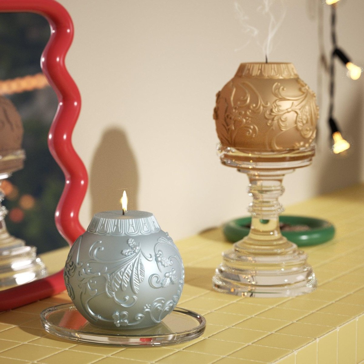 Christmas Mistletoe Bauble Light Candle Silicone Mold3D Candle MoldLZ0773