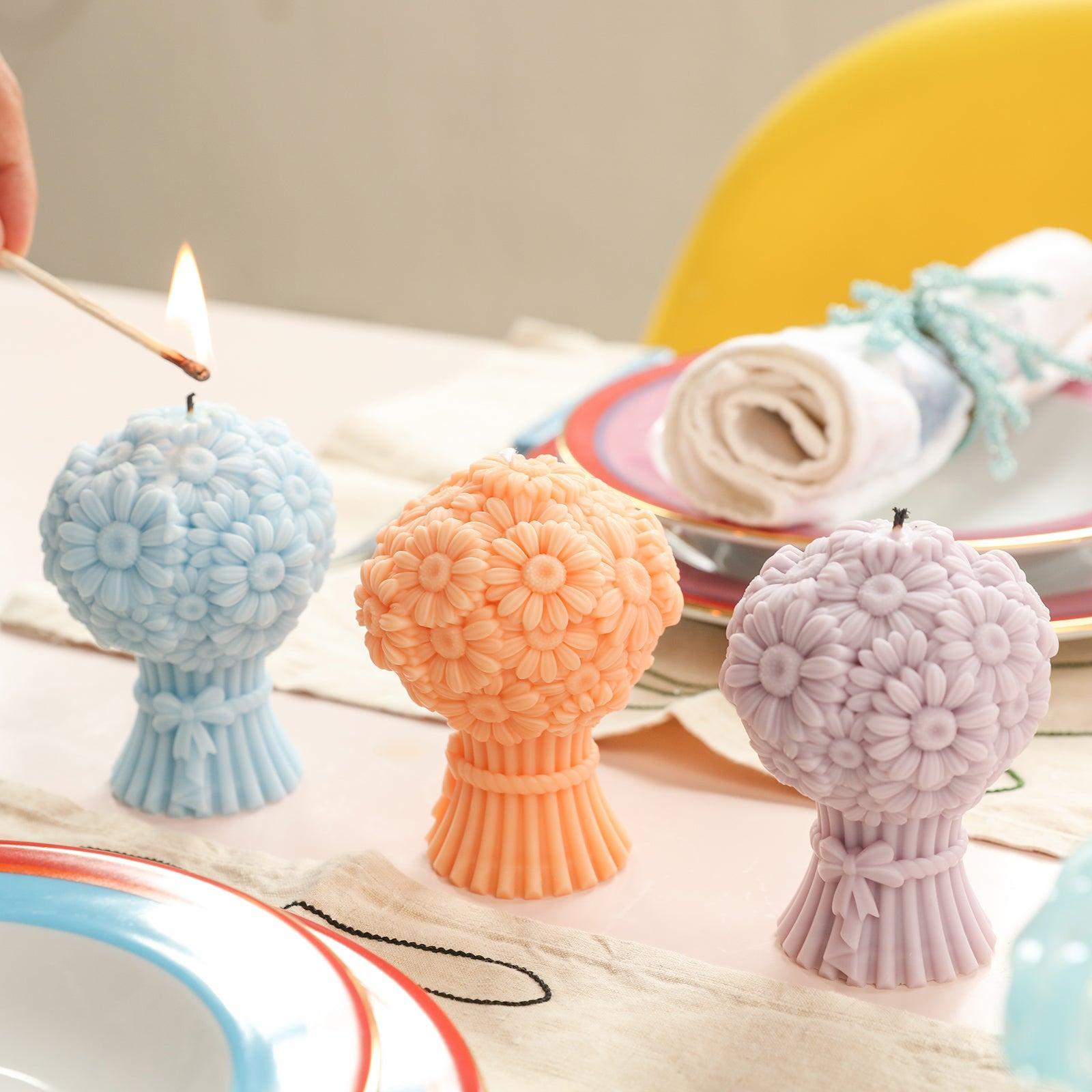 Light the Blue Daisy Bouquet Flourishing Candle on the Dining Table - Boowan Nicole