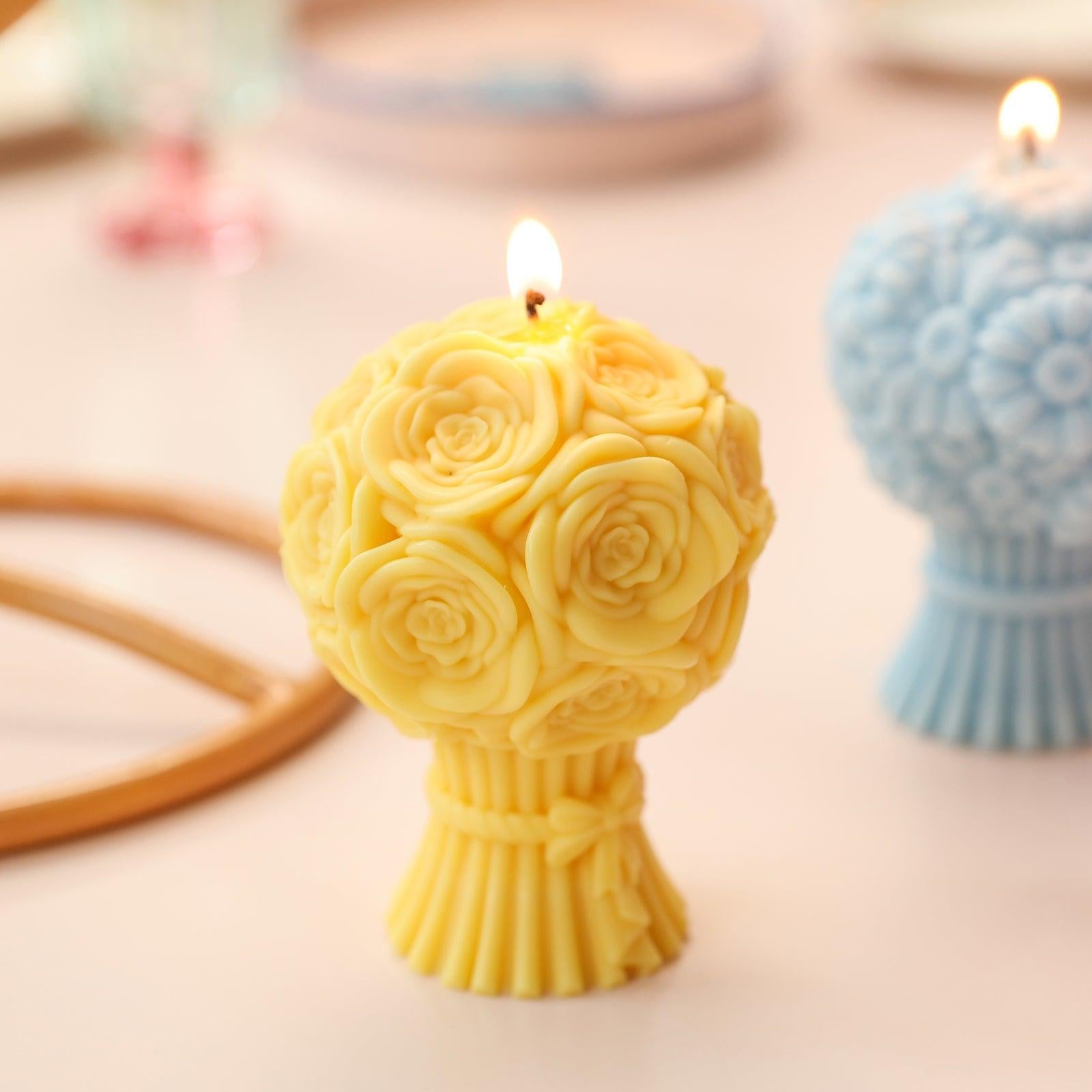 Burning Yellow Rose Bouquet Flourishing Candle-Boowan Nicole