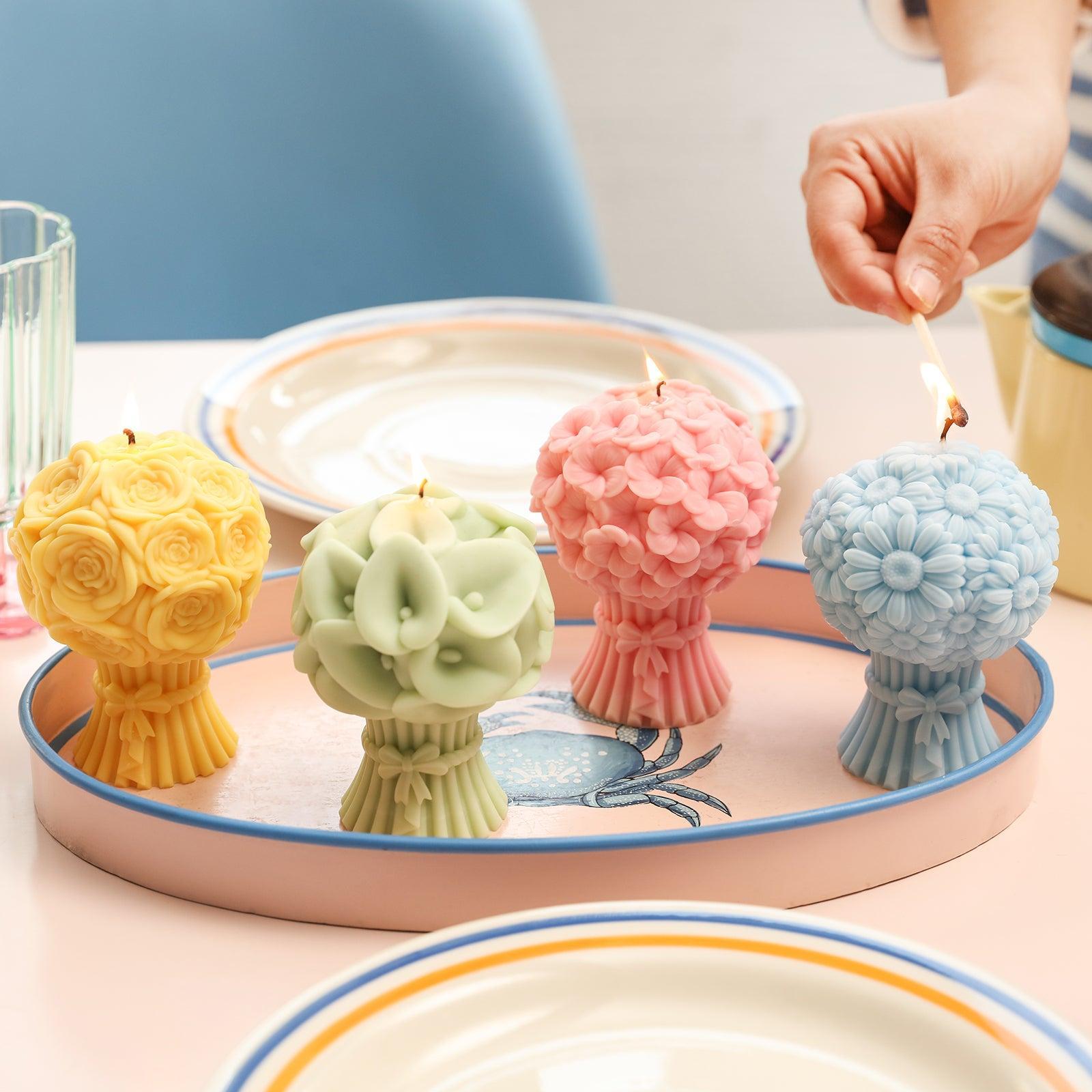 Four bouquet candles burning in tray - Boowan Nicole