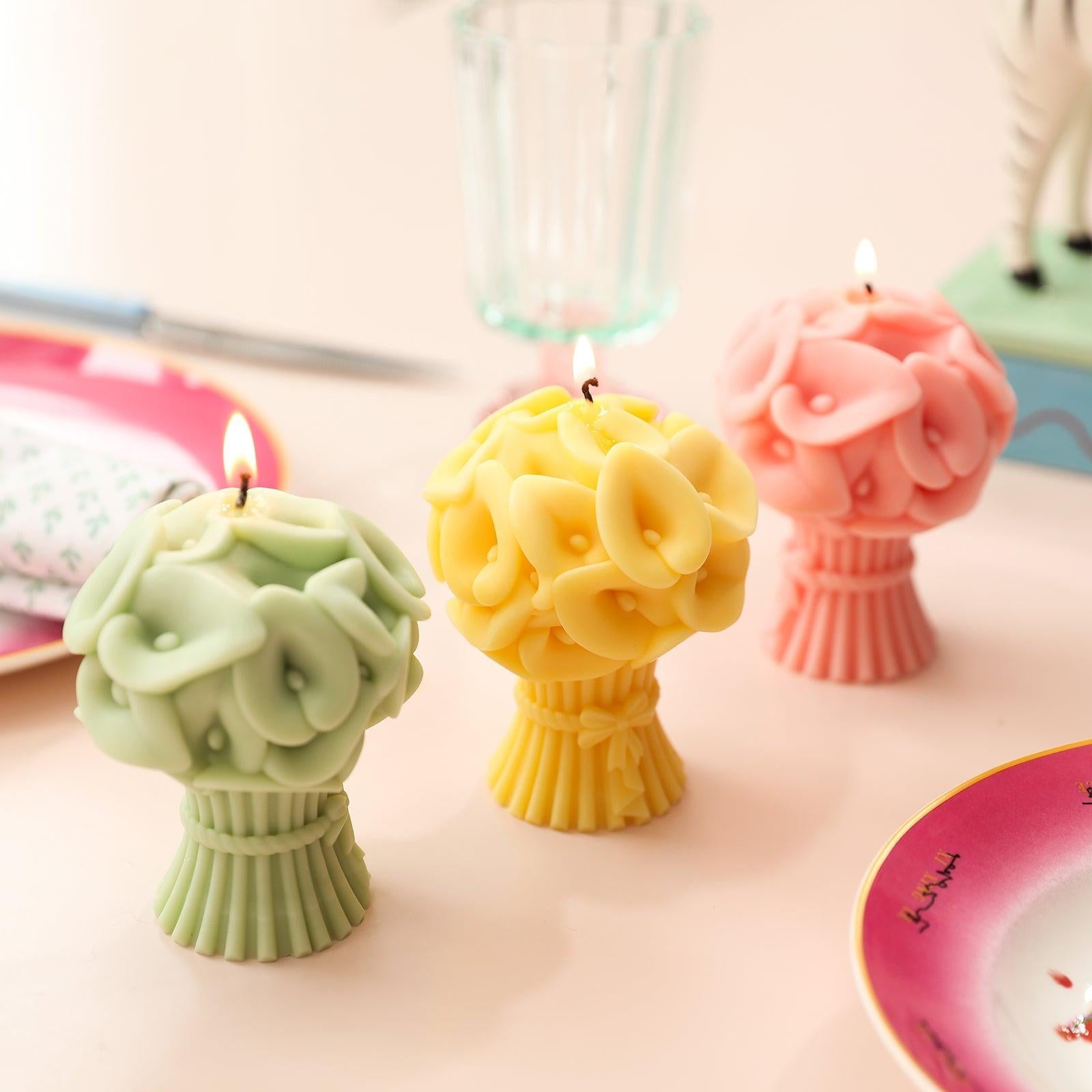 Burning Pink Yellow Green Calla Lily Bouquet Flourishing Candle -Boowan Nicole