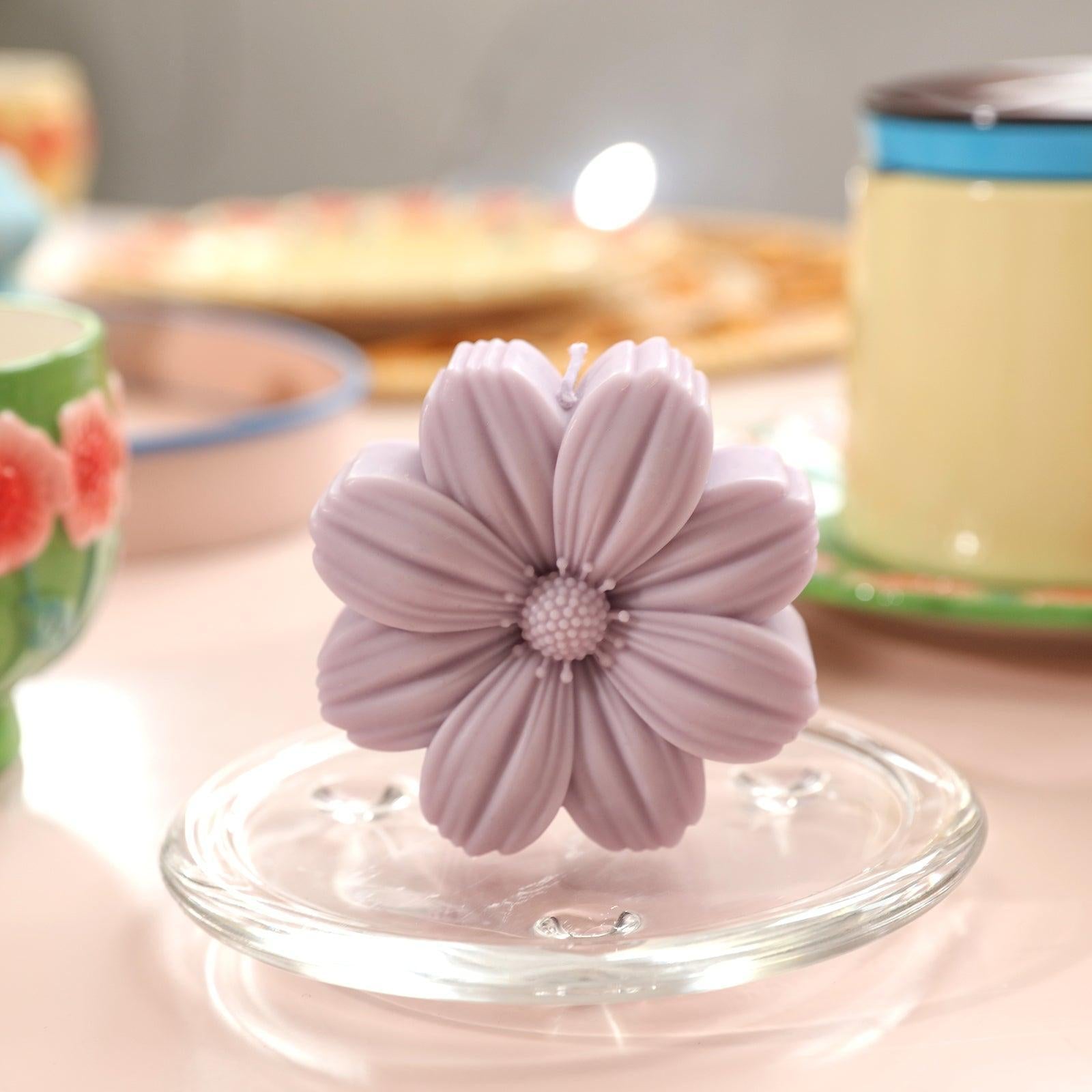 Purple Cosmos candle in crystal tray-Boowan Nicole