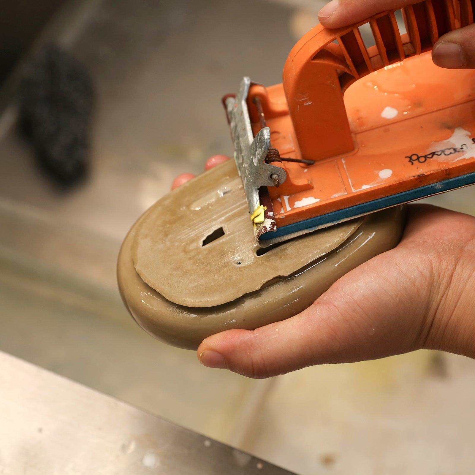 Using Tools to Sand the Bottom of Oval Soap Dish - Boowan Nicole