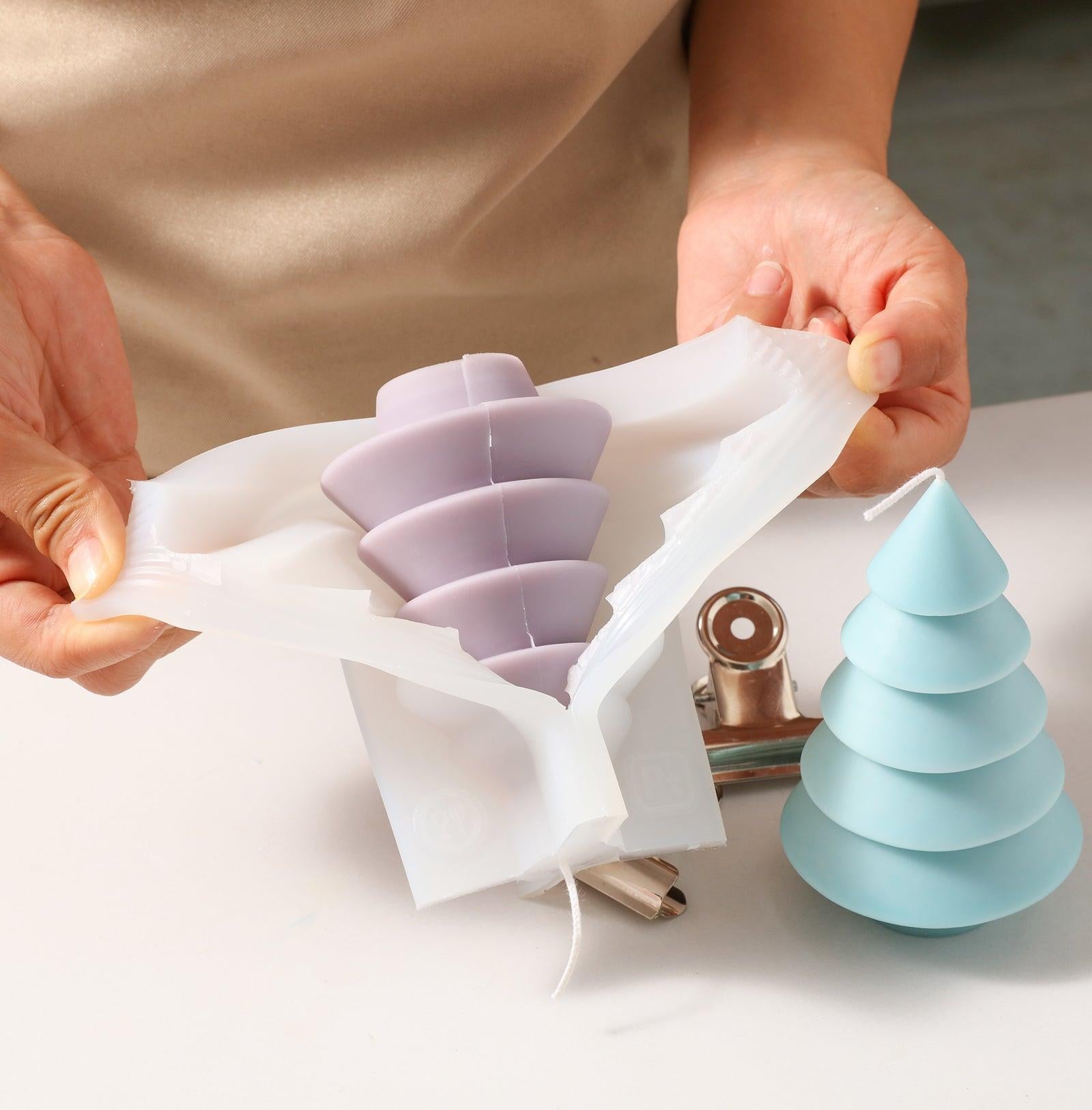 Purple layered Christmas tree candles from silicone molds - Boowan Nicole