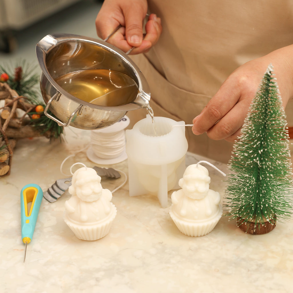Making Santa Claus Cupcake Candle Mold by Pouring Wax Liquid into a White Silicone Mould-Boowan Nicole