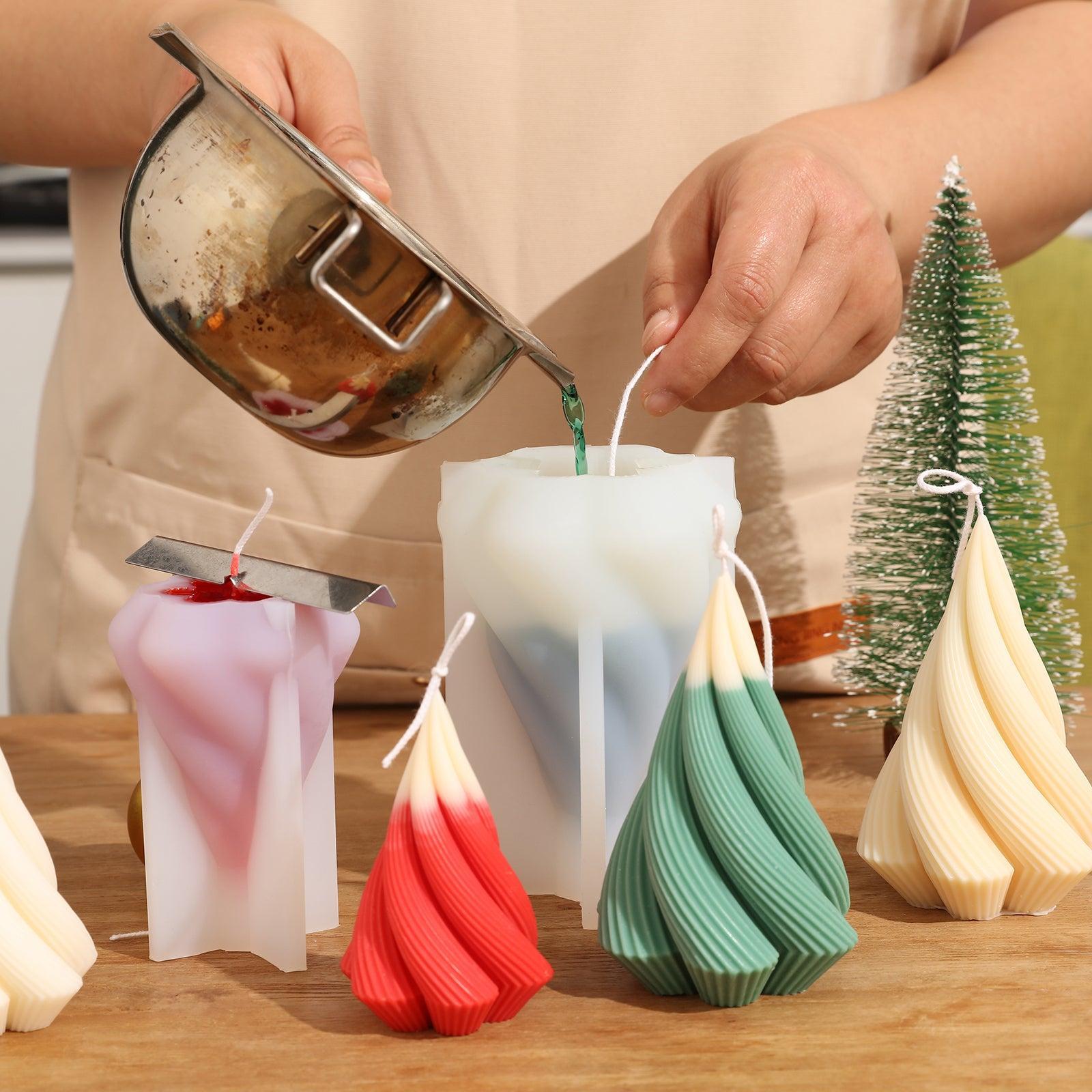 Pour the green wax liquid into the Spiral Christmas Tree Candle silicone mold-Boowan Nicole