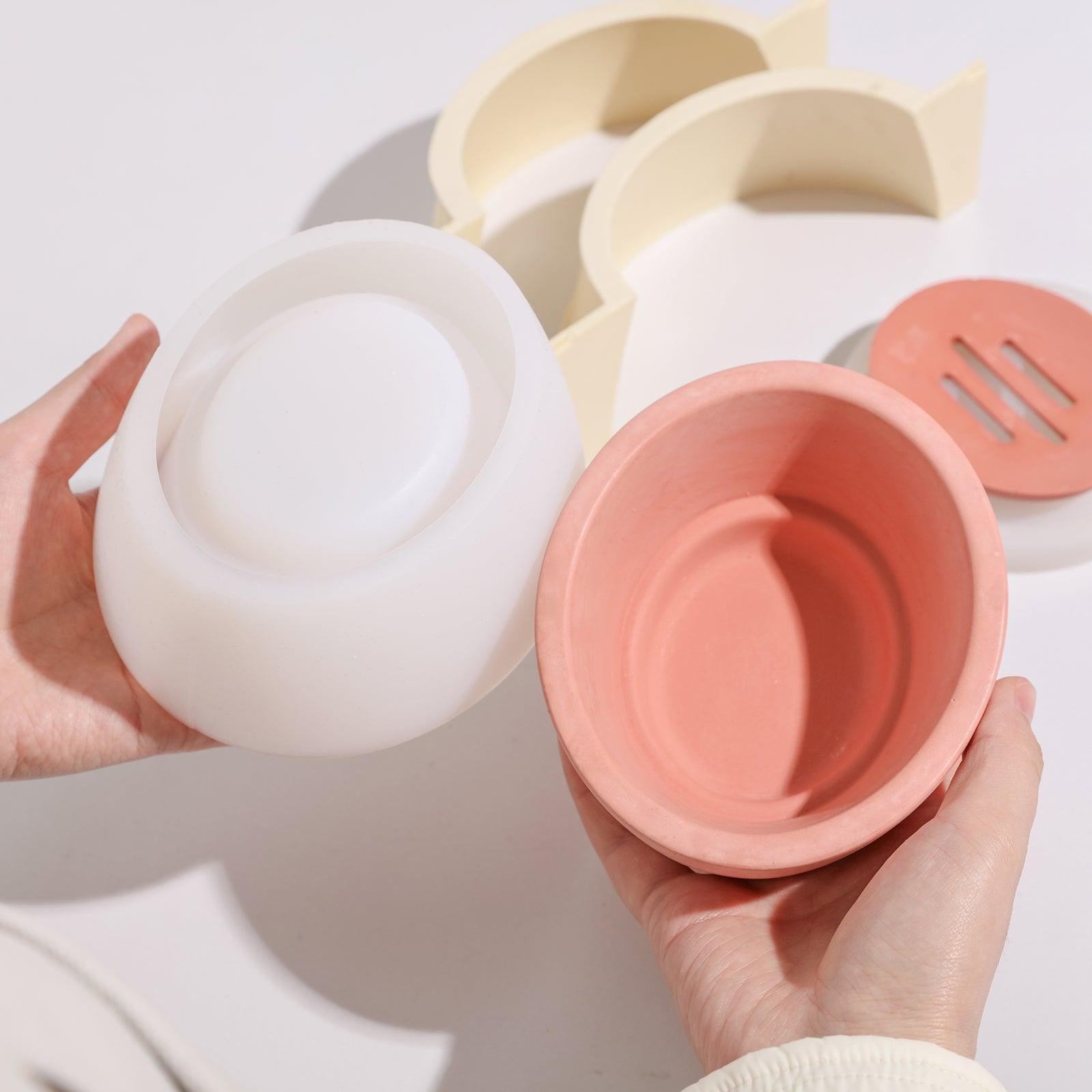 Silicone mold and finished oval soap dish.