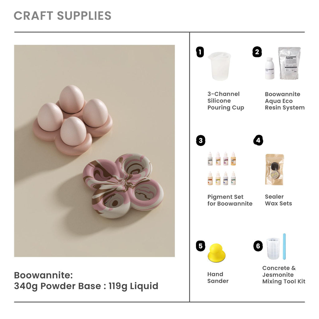 Craft Supplies : 3-Channel Silicone Pouring Cup & Boowannite Resin & Pigment Set & Sandpaper Set & Sealer Wax & Mixing Tool Kit