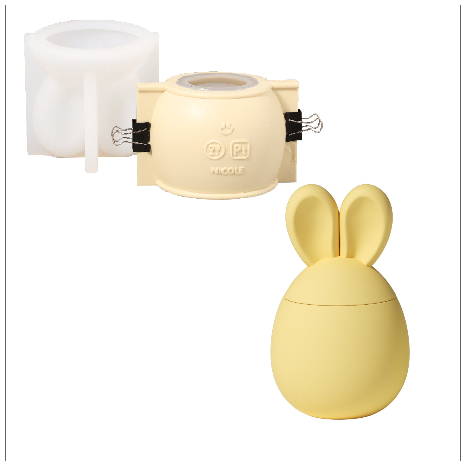 Moule en silicone pour pot de bougie en forme d'œuf de Pâques à oreilles de lapin Hoppy