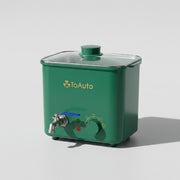 ToAuto green 4L electric wax melting pot with temperature adjustment knob, anti-clog tap and transparent glass lid candle making equipment plain background product shot - Boowan Nicole