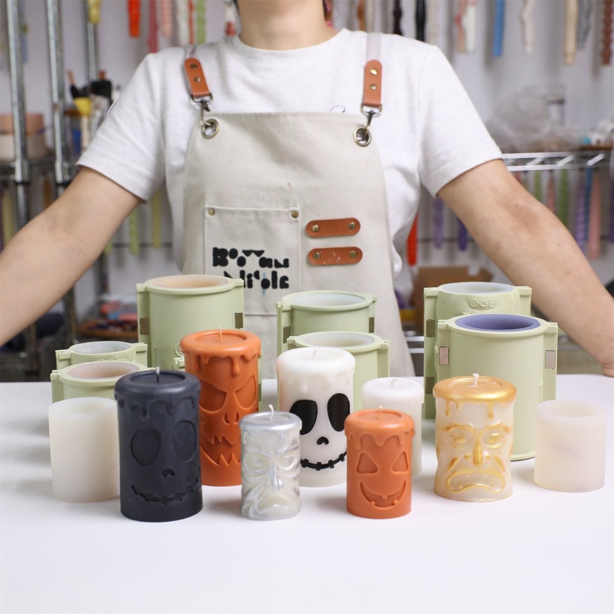 Gently Used Halloween Ghost Face Pillar Candle Mold CollectionGently Used MoldLZ0724-Used