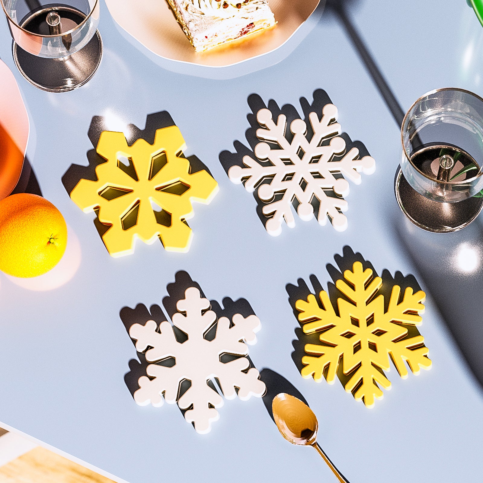 قالب سيليكون لصنع حوامل أكواب على شكل رقاقات ثلج عيد الميلاد