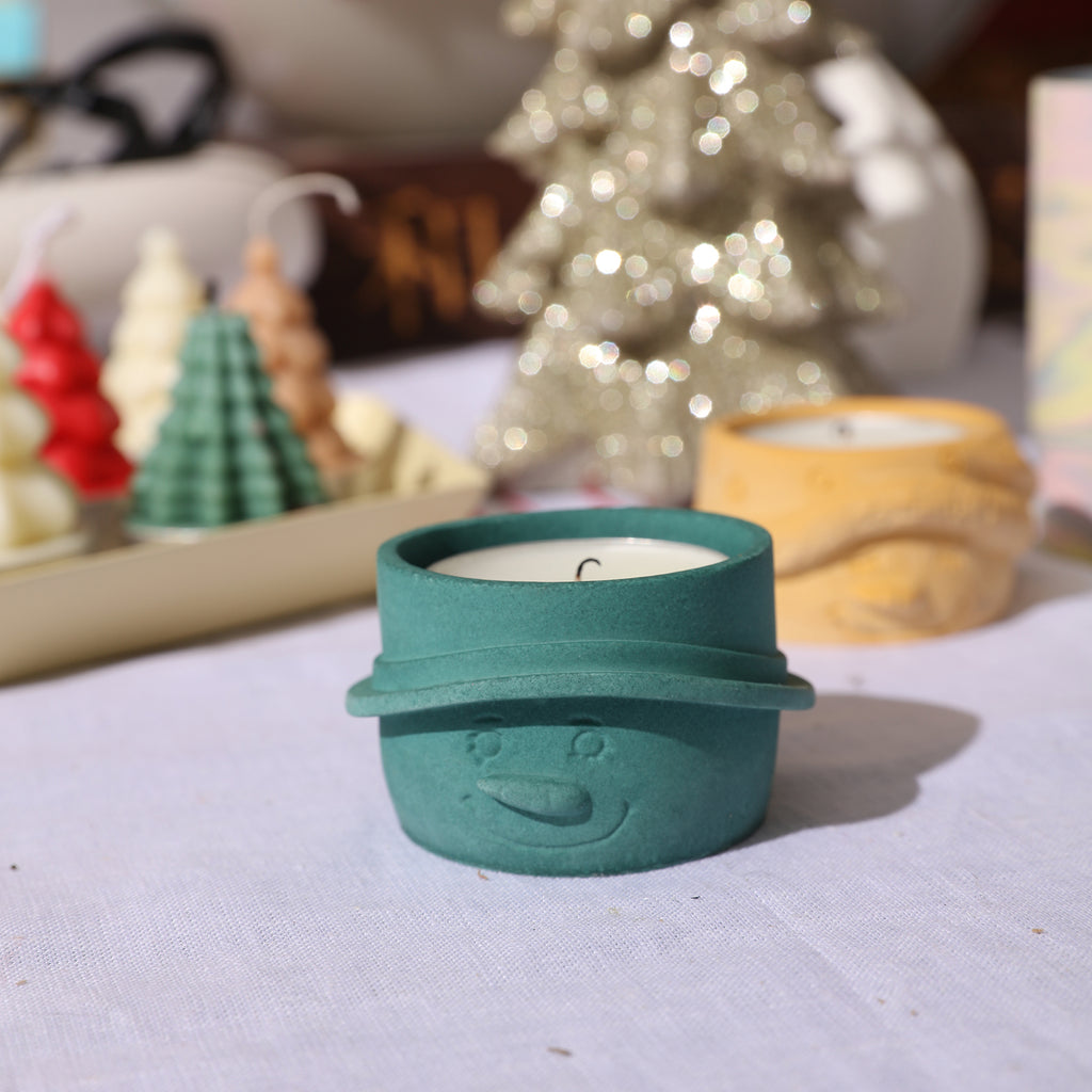 Green Christmas Snowman Tea Light Candle Holder-Boowan Nicole