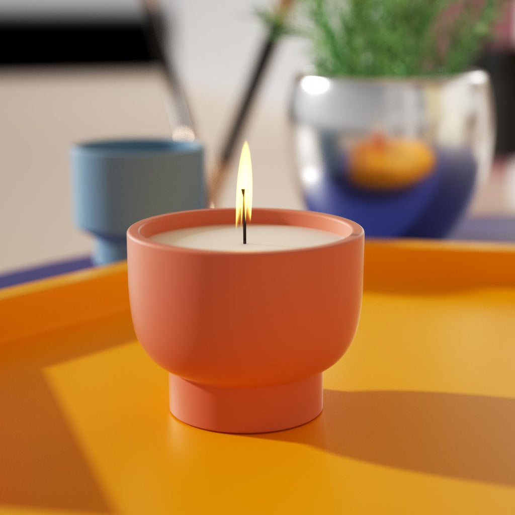 The candle in the bowl-shaped candle jar is burning slowly