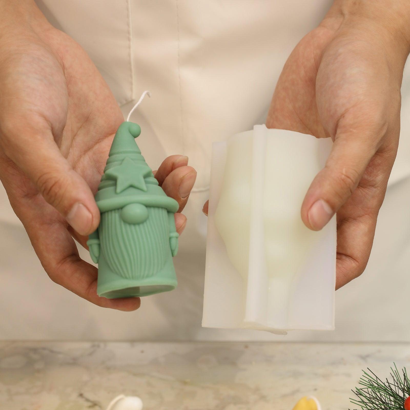 Handheld Display Green Stellan of Hat-tactic Gnome Squad Candle and White Silicone Mold - Boowan Nicole