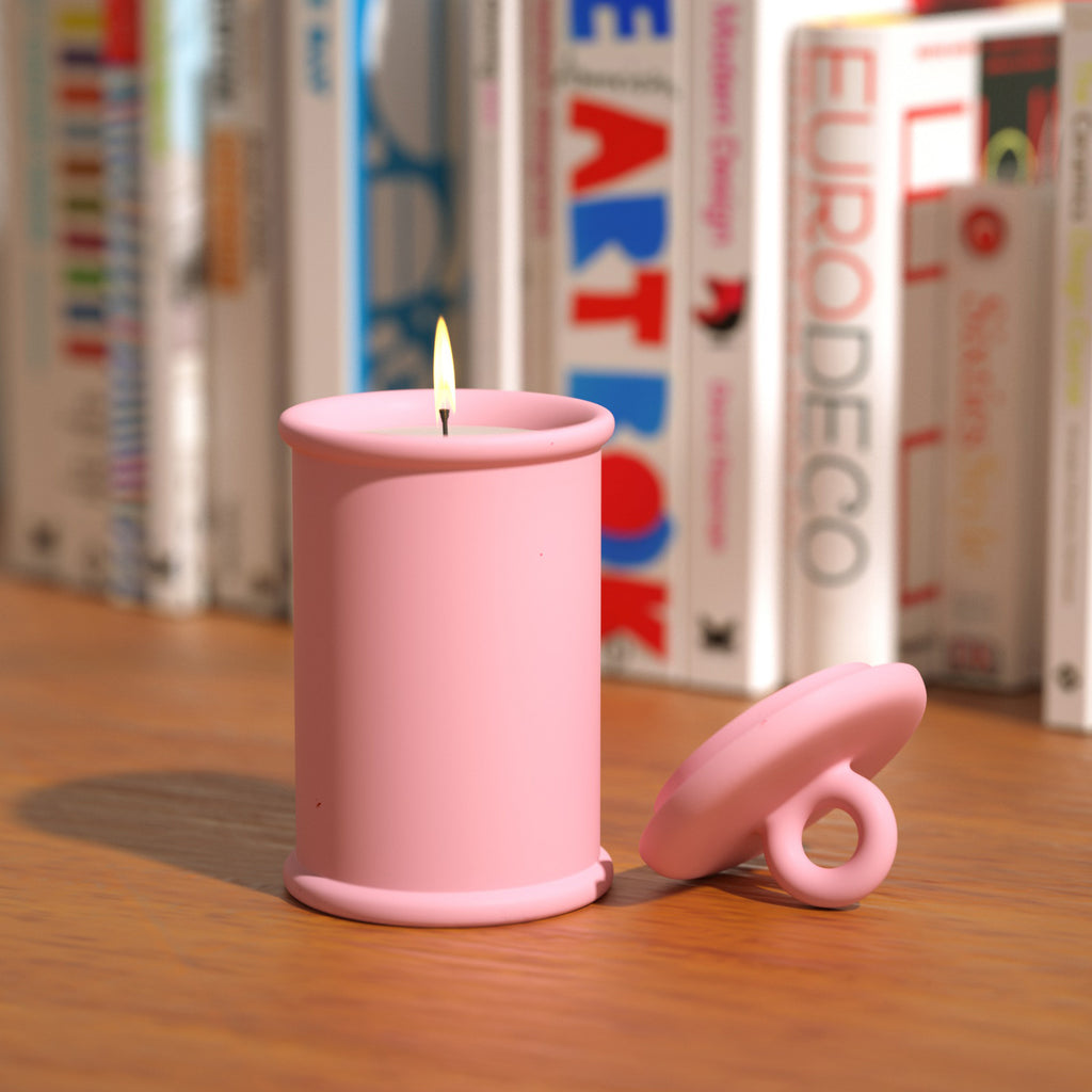Candles burning slowly in pink Cylinder Tall Candle Jar - Boowan Nicole