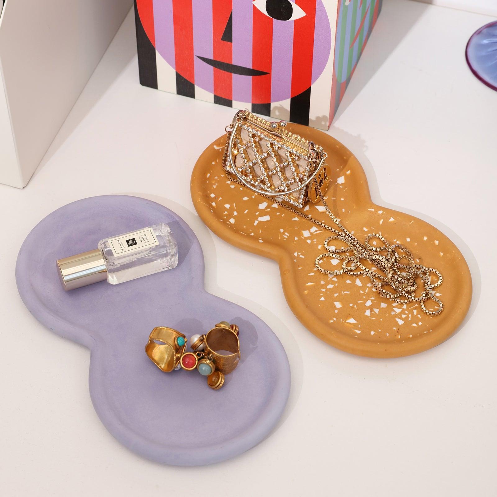 Blue and Yellow Terrazzo Double-Nut Peanut-Shaped Tray with Rings and Jewelry - Boowan Nicole