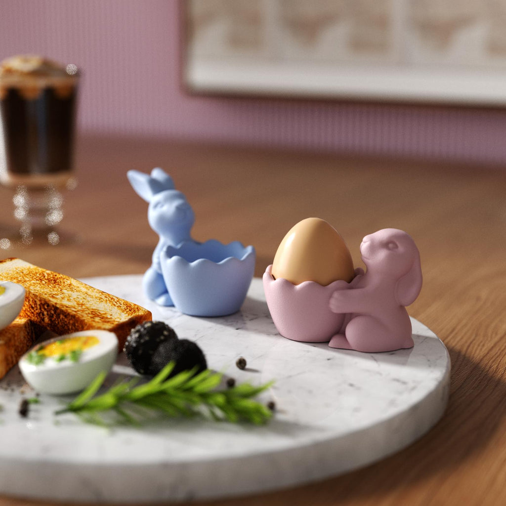 Egg cups on dinner plate