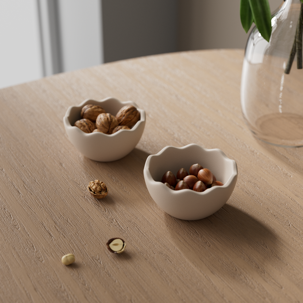 Nuts served in small eggshell bowls