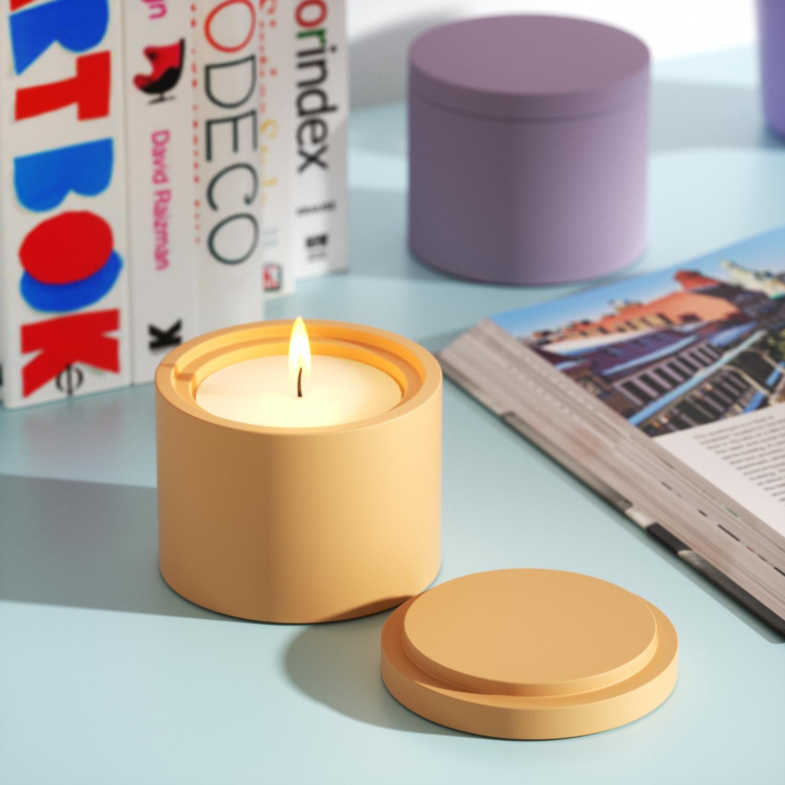 Burning candle inside the jar emits a warm glow.