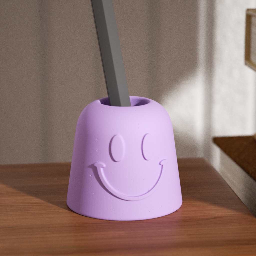Purple Smiley Pen & Toothbrush Holder with a pencil inserted-Boowan Nicole
