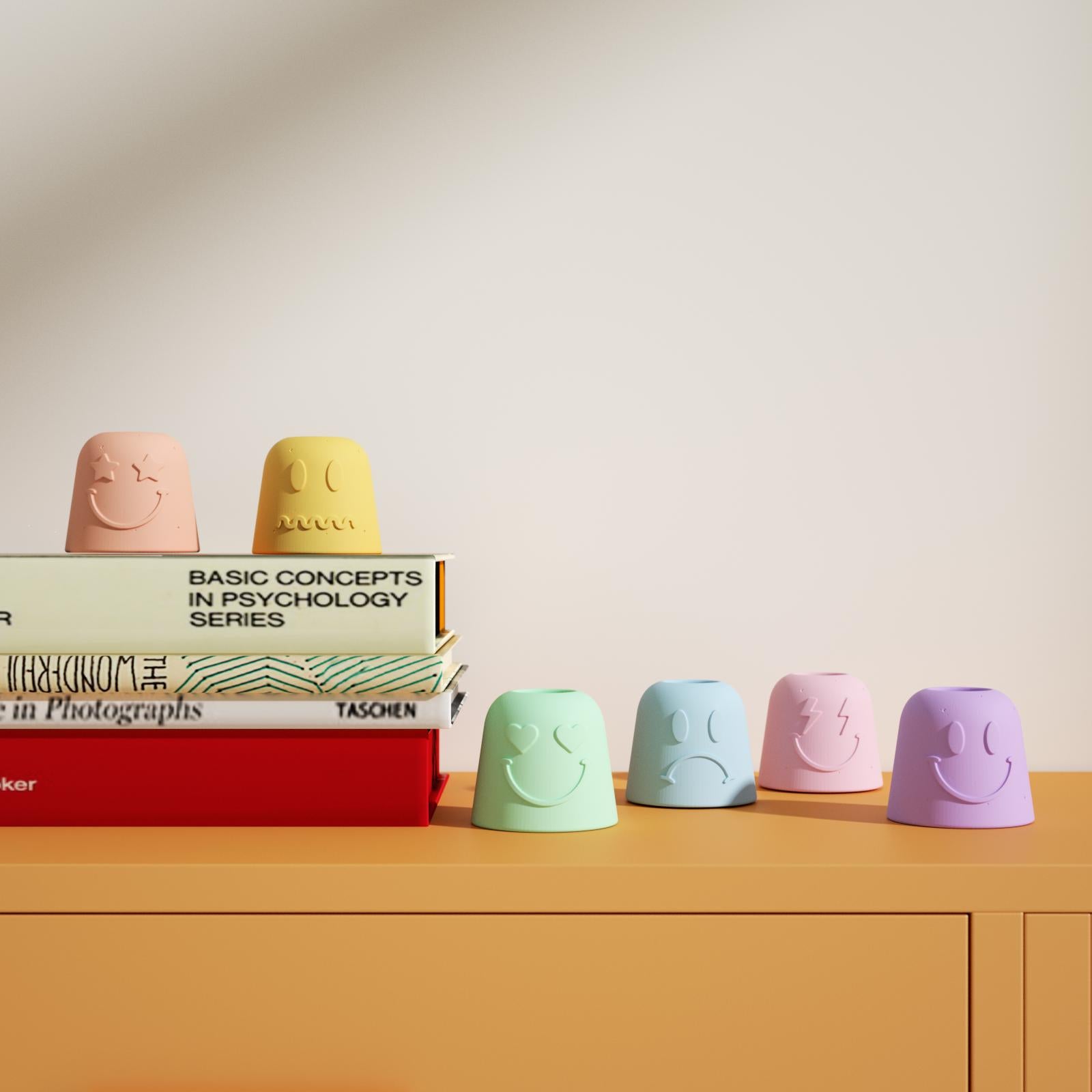 Bell-shaped Emotion Pen & Toothbrush, Holder-Boowan Nicole in various colors and expressions placed on the table