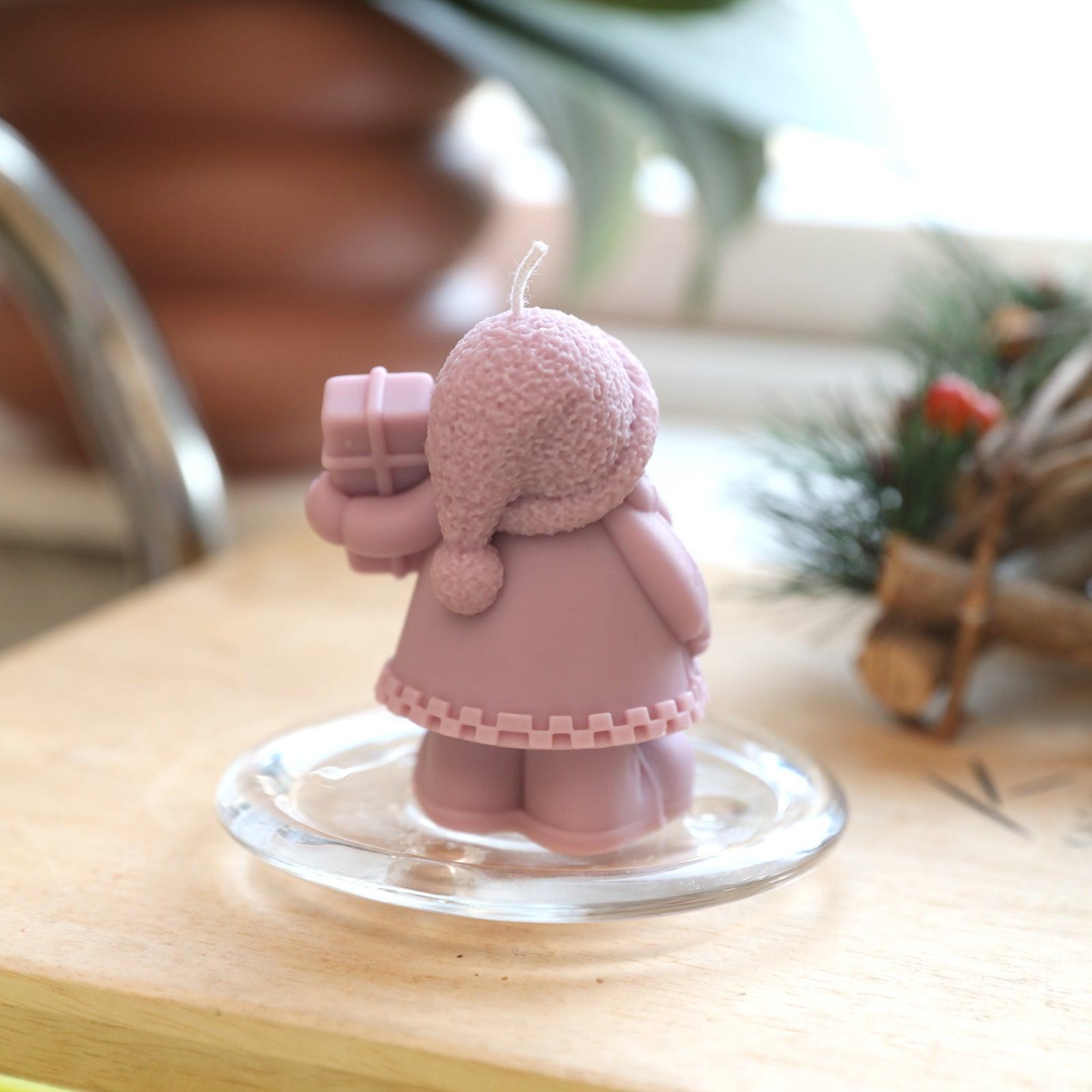 Purple Gift-Giving Santa Claus Candle in tray-Boowan Nicole