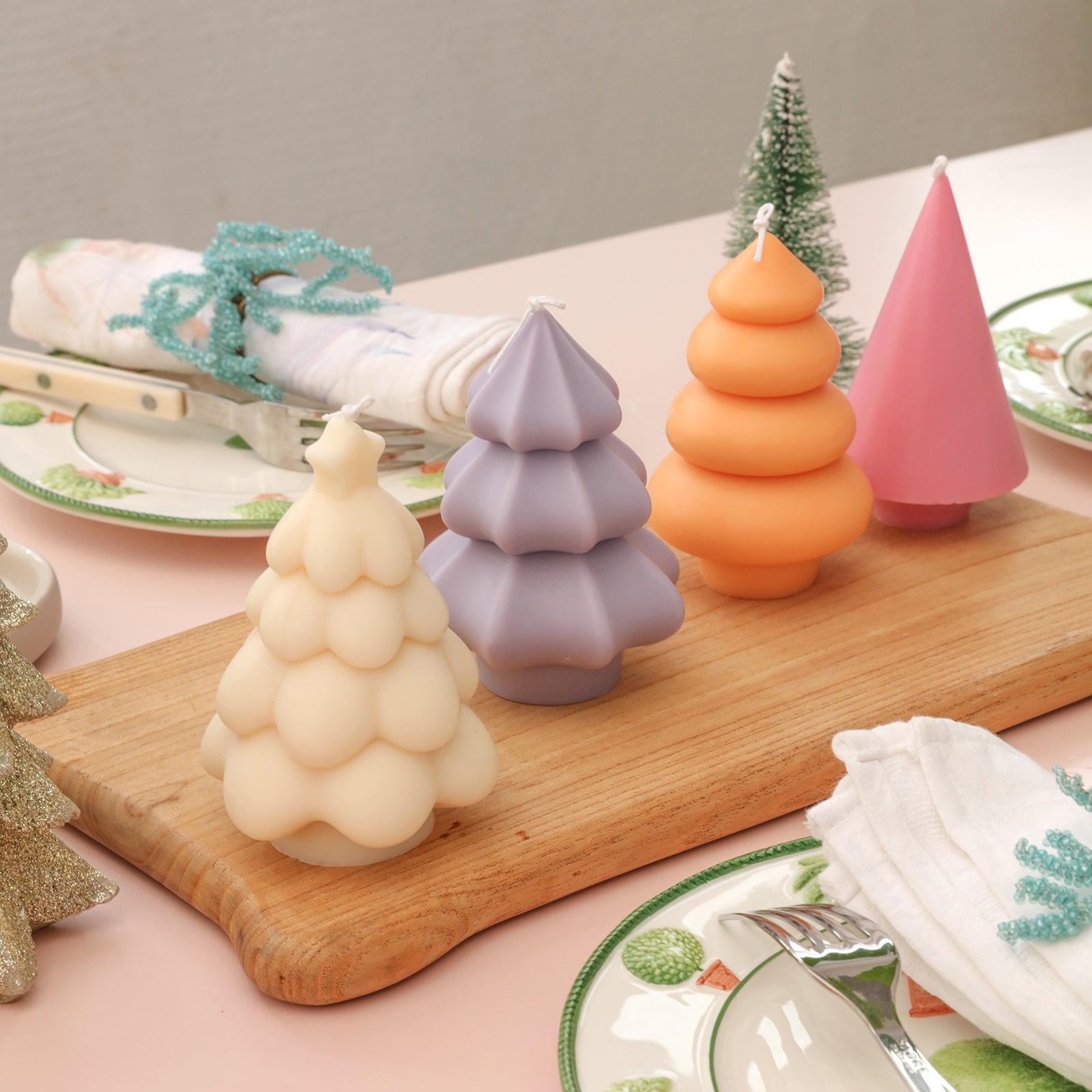 Glowing Christmas Tree Candle in various colors and shapes on a tray-Boowan Nicole