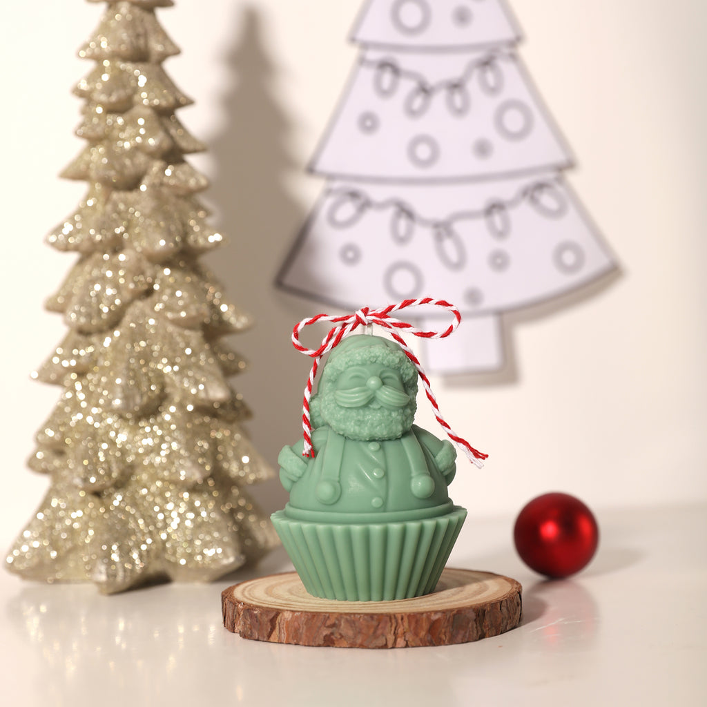 Tabletop Green Santa Claus Cupcake Candle Mold Tied Christmas Rituals-Boowan Nicole