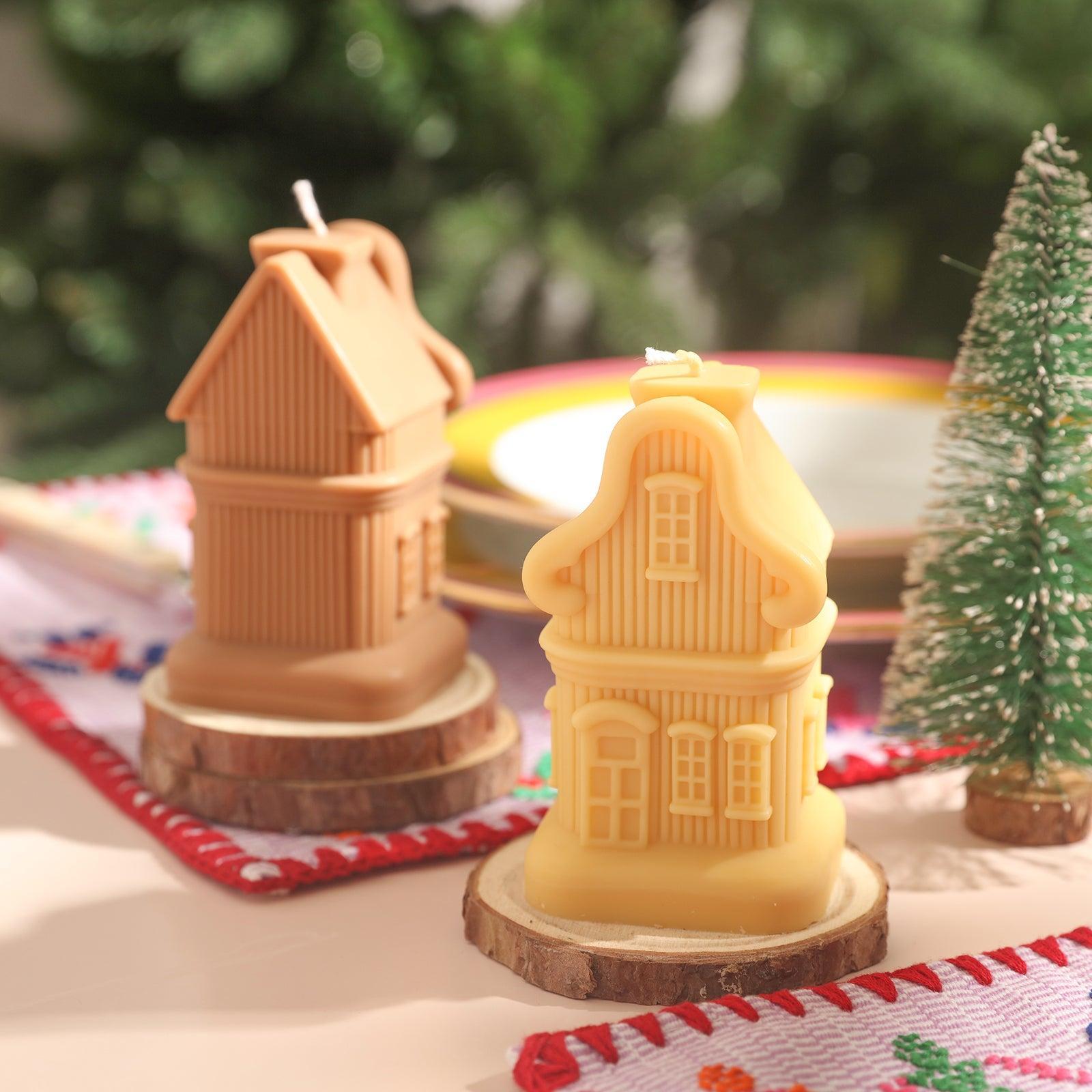 Brown and yellow house candles are placed on the dining table as an everyday home decoration, designed by Boowan Nicole.