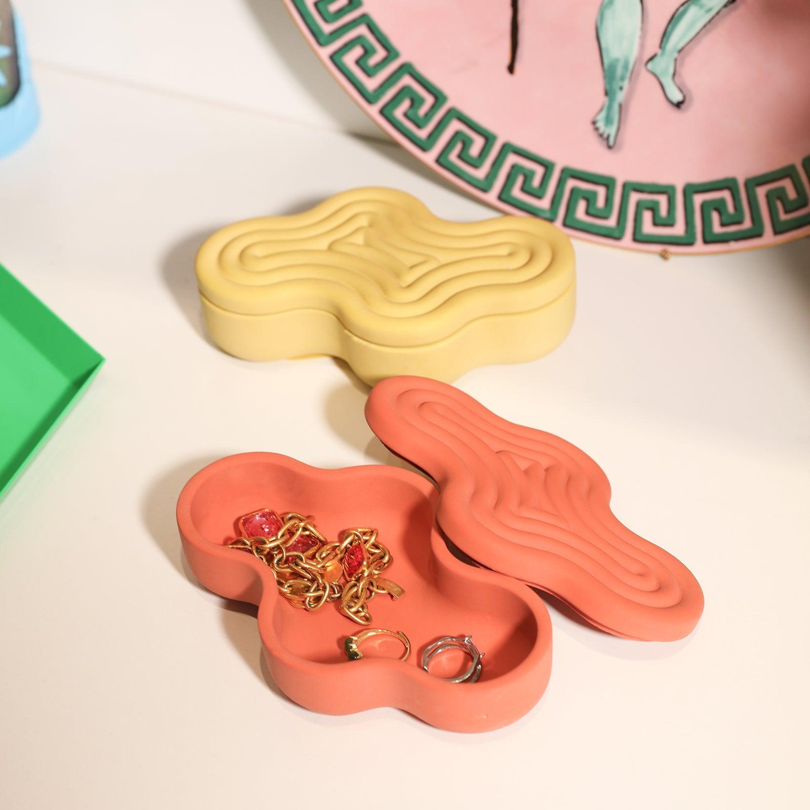 Red Wriggle storage box holds earrings and rings-Boowan Nicole