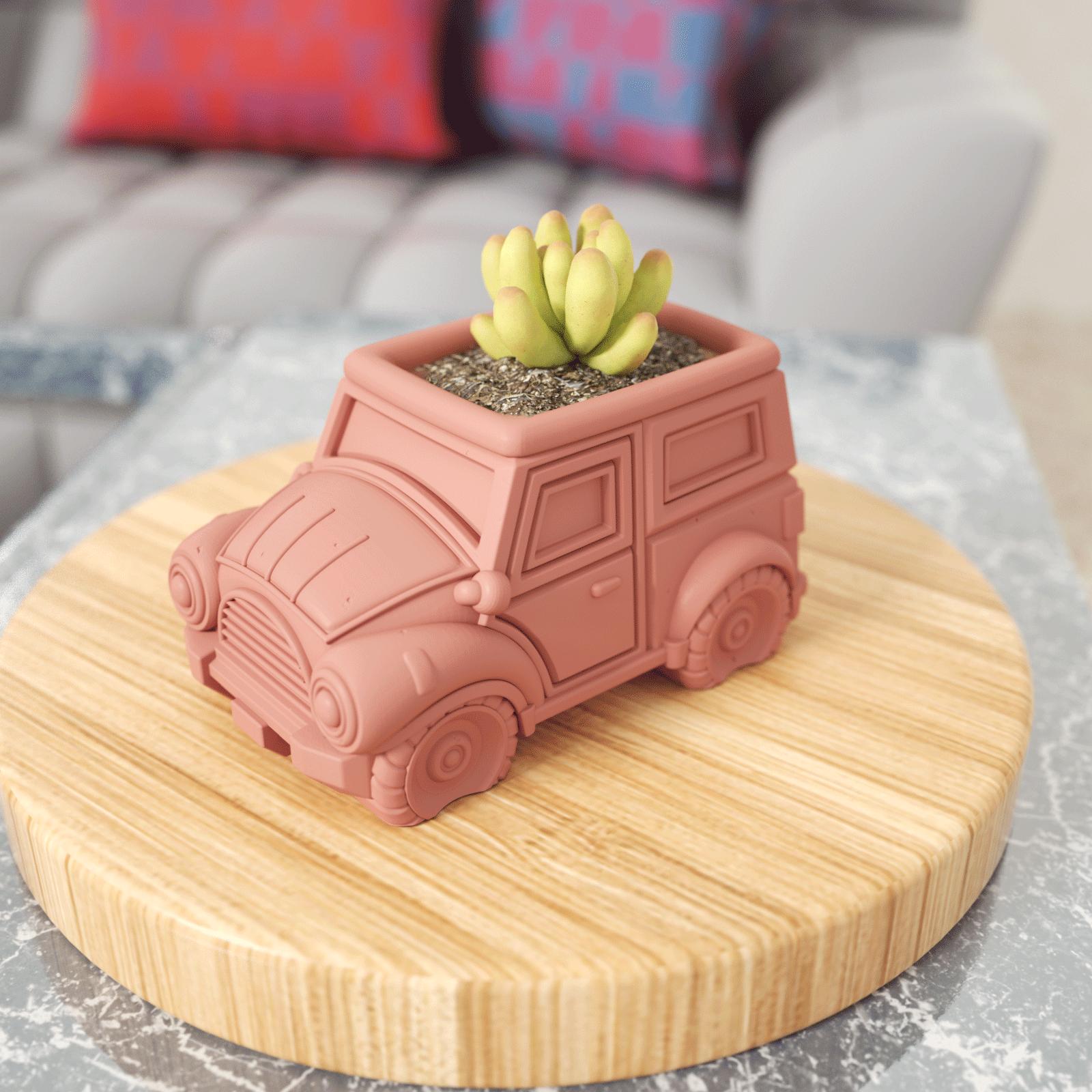 Succulents grown in red Vintage Off-Road Car Plant Pot Concrete-Boowan Nicole