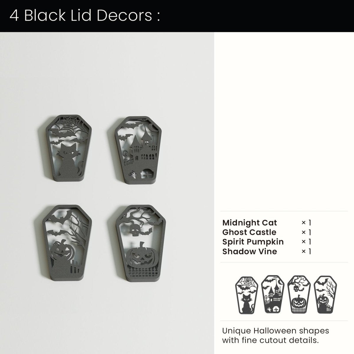 Buy 4 Black Lid Decors : Midnight Cat & Ghost Castle & Spirit Pumpkin & Shadow Vine