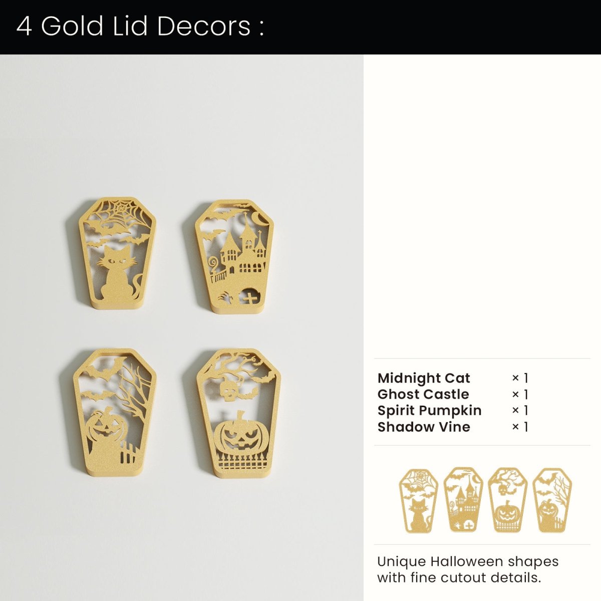 Buy 4 Gold Lid Decors : Midnight Cat & Ghost Castle & Spirit Pumpkin & Shadow Vine