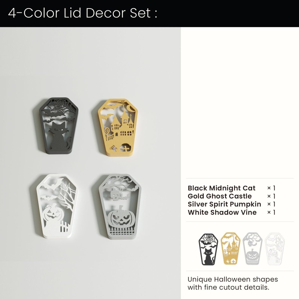 Buy 4 - Color Lid Decors : Midnight Cat & Ghost Castle & Spirit Pumpkin & Shadow Vine