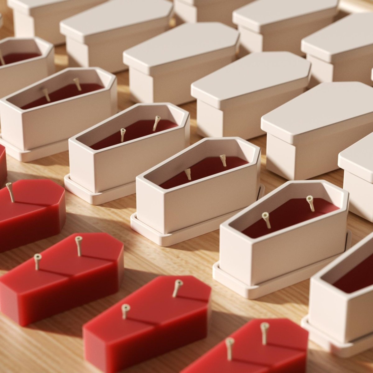 Batch-produced coffin-shaped candle jars for Halloween crafts - Boowan Nicole