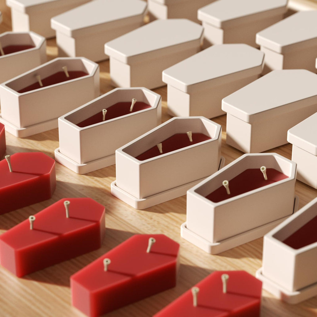 Batch-produced coffin-shaped candle jars for Halloween crafts - Boowan Nicole