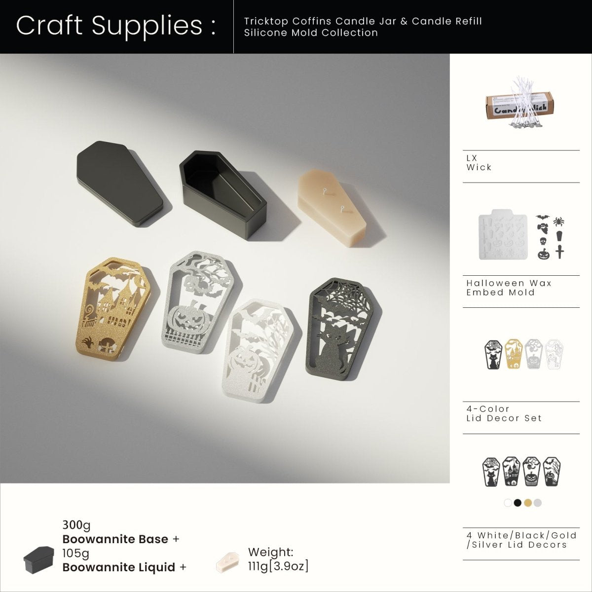 Craft Supplies : LX Wick & Halloween Wax Embed Mold & 4 - Color Lid Decor Set