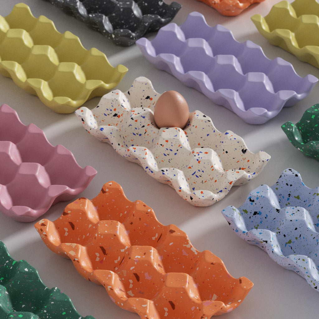 Handmade 8-Cavity terrazzo egg tray in a variety of artisan colors for creative and functional home decor -  Boowan Nicole